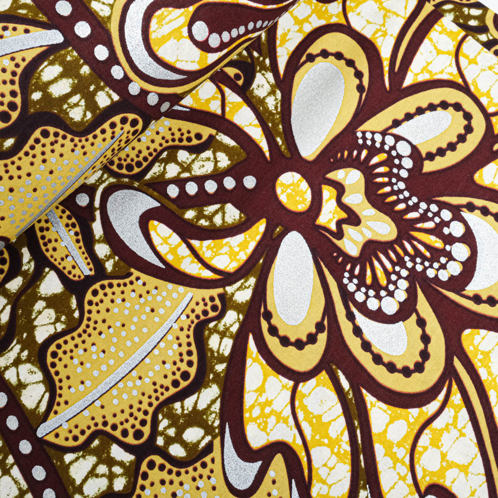 Ochre Wax Fabric with Brown Pattern - Maison Klem